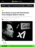 Elon Musk’s X Cuts Off Third Parties from Using Its Data to Train AI - CoinCentral