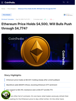 Ethereum Price Holds $4,500, Will Bulls Push through $4,774?