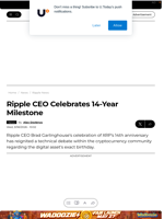 Ripple CEO Celebrates 14-Year Milestone - U.Today