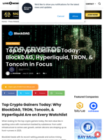 Top Crypto Gainers Today: BlockDAG, Hyperliquid, TRON, & Toncoin in Focus | Live Bitcoin News