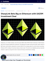 SharpLink Bets Big on Ethereum with $425M Investment Deal