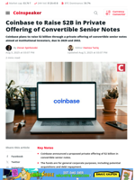Coinbase to Raise $2B via Convertible Senior Notes Offering