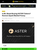 Is Mr. Beast Buying ASTER Tokens? Rumors Spark Market Frenzy - CoinCentral