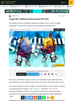 Crypto Biz: Goldman Sachs stacks ETH, BTC