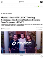 Myriad Hits $10M USDC Trading Volume as Prediction Markets Become ‘New Segment of DeFi’ - Decrypt