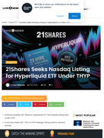 21Shares Seeks Nasdaq Listing for Hyperliquid ETF Under THYP | Live Bitcoin News