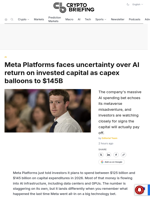 Meta Platforms faces uncertainty over AI return on invested capital as capex balloons to $145B