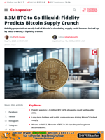 8.3M BTC to Go Illiquid: Fidelity Predicts Bitcoin Supply Crunch - Coinspeaker