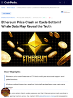 Ethereum Price Crash or Cycle Bottom? Whale Data May Reveal the Truth