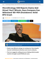 MicroStrategy CEO Rejects Claims Wall Street ‘Hurt’ Bitcoin, Says Company Can Withstand ‘80–90% Drawdowns’ Amid BTC Crash - Crypto News Flash