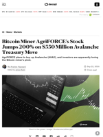 Bitcoin Miner AgriFORCE’s Stock Jumps 200% on $550 Million Avalanche Treasury Move - Decrypt