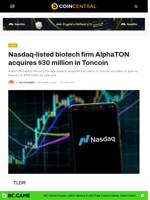 Nasdaq-listed biotech firm AlphaTON acquires $30M in Toncoin