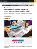 Binance Follows Coinbase Offering Crypto-As-A-Service for Tradfi