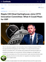 Ripple CEO Brad Garlinghouse Joins CFTC Innovation Committee: What It Could Mean for XRP