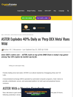 ASTER Explodes 40% Daily as 'Perp DEX Meta' Runs Wild
