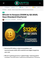 Bitcoin to Surpass $120K by Q2 2025, Says Standard Chartered