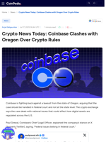 Crypto News Today: Coinbase Clashes with Oregon Over Crypto Rules