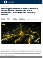 New Crypto Presale to Watch: Remittix Brings Product Milestones and a November Launch Date to the Entry Debate - TechBullion