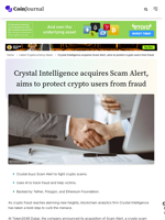 Crystal Intelligence acquires Scam Alert, aims to protect crypto users from fraud