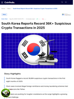 South Korea Reports Record 36K+ Suspicious Crypto Transactions in 2025