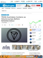 TRON Overtakes Cardano as Volume Jumps Before NASDAQ Debut ⋆ ZyCrypto