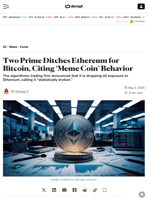 Two Prime Ditches Ethereum for Bitcoin, Citing ‘Meme Coin’ Behavior - Decrypt
