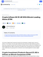 Crypto Inflows Hit $1.4B With Bitcoin Leading Above $76K: Guest Post by BlockchainReporter | CoinMarketCap
