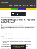 30,000 Bitcoin Bought by Whales in 7 Days: What's Next for BTC's Price?