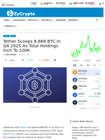 Tether Scoops 8,888 BTC In Q4 2025 As Total Holdings Inch To 100K ⋆ ZyCrypto