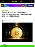 Bitcoin (BTC) Price Prediction & Analysis: Approaching Two-Month High With $100,000 in Sight - CoinCentral