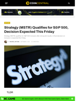 Strategy (MSTR) Qualifies for S&P 500, Decision Expected This Friday - CoinCentral