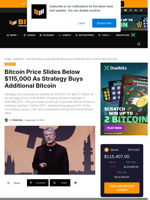 Bitcoin Price Slides Below $115,000 As Strategy Buys Additional Bitcoin