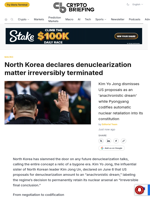 North Korea declares denuclearization matter irreversibly terminated