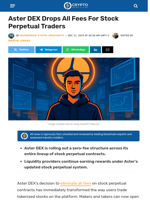 Aster DEX Drops All Fees For Stock Perpetual Traders