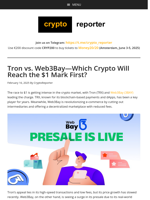 Which Crypto Will Reach $1 Mark First– Tron Price Prediction vs Web3Bay