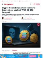 Solana Co-Founder Hacked — 40 BTC Ransom Demanded