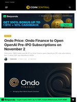 Ondo Price: Ondo Finance to Open OpenAI Pre-IPO Subscriptions on November 2 - CoinCentral