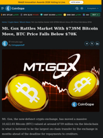 Mt Gox Rattles Market With $739M Bitcoin Move, BTC Price Falls Below $70K