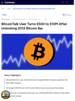 BitcoinTalk User Turns $500 to $10M After Unlocking 2012 Bitcoin Bar