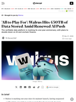 'All to Play For': Walrus Hits 450TB of Data Stored Amid Renewed AI Push - Decrypt