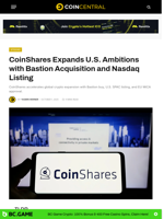CoinShares Expands U.S. Ambitions with Bastion Acquisition and Nasdaq Listing
