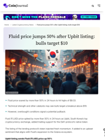 Fluid price jumps 50% after Upbit listing: bulls target $10 - CoinJournal