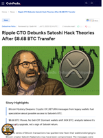 Ripple CTO Debunks Satoshi Hack Theories After $8.6B BTC Transfer