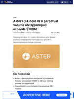 Aster's 24-hour DEX perpetual volume on Hyperliquid exceeds $700M
