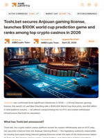 Toshi.bet secures Anjouan gaming license, launches $100K world cup prediction game and ranks among top crypto casinos in 2026 - AMBCrypto