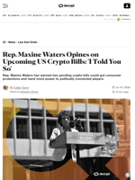 Rep. Maxine Waters Opines on Upcoming US Crypto Bills: 'I Told You So' - Decrypt