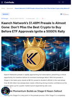Kaanch Network’s $1.48M Presale Is Almost Gone: Don’t Miss the Best Crypto to Buy Before ETF Approvals Ignite a 5000% Rally