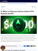 $1 Billion in Ethereum Shorts at Risk if ETH Reaches $4,000