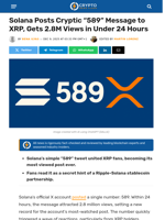 Solana Posts Cryptic “589” Message To XRP, Gets 2.8M Views