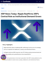 XRP News Today: Ripple Reaffirms XRP’s Central Role as Institutional Demand Grows